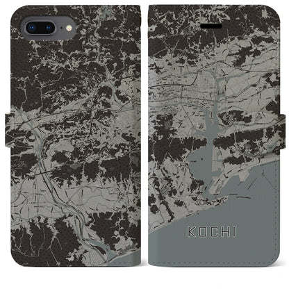 【高知（高知県）】地図柄iPhoneケース（手帳タイプ）モノトーン・iPhone 8Plus /7Plus / 6sPlus / 6Plus 用