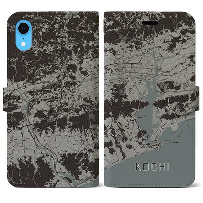 【高知（高知県）】地図柄iPhoneケース（手帳タイプ）モノトーン・iPhone XR 用