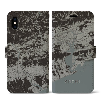 【高知（高知県）】地図柄iPhoneケース（手帳タイプ）モノトーン・iPhone XS / X 用