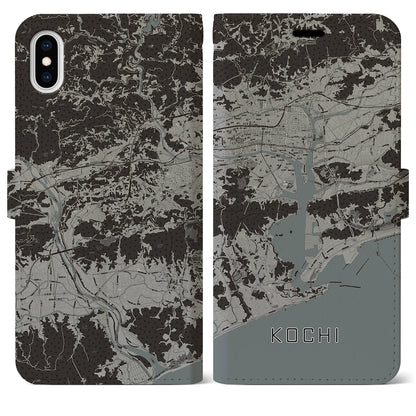 【高知（高知県）】地図柄iPhoneケース（手帳タイプ）モノトーン・iPhone XS Max 用