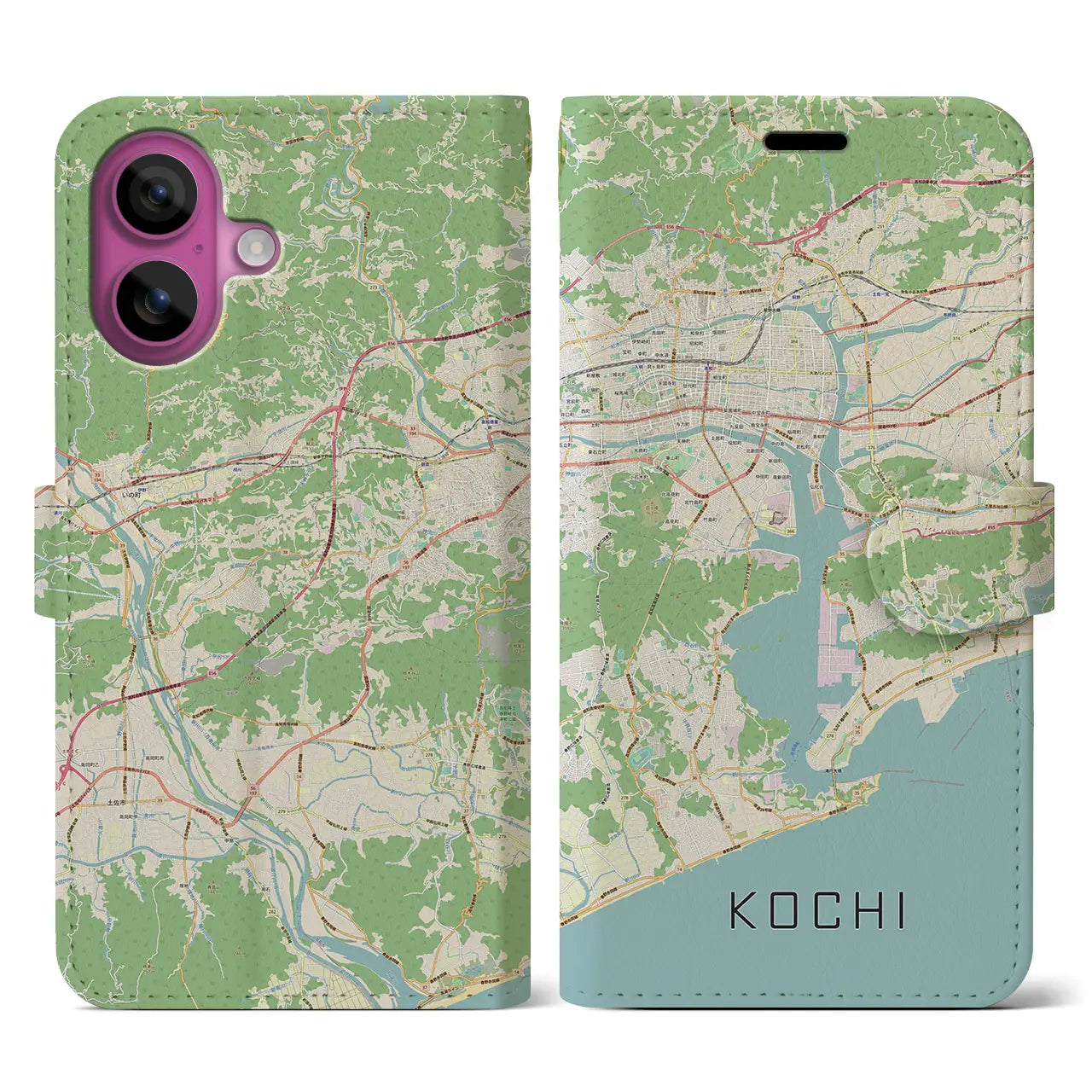 【高知（高知県）】地図柄iPhoneケース（手帳タイプ）ナチュラル・iPhone 16 Pro 用