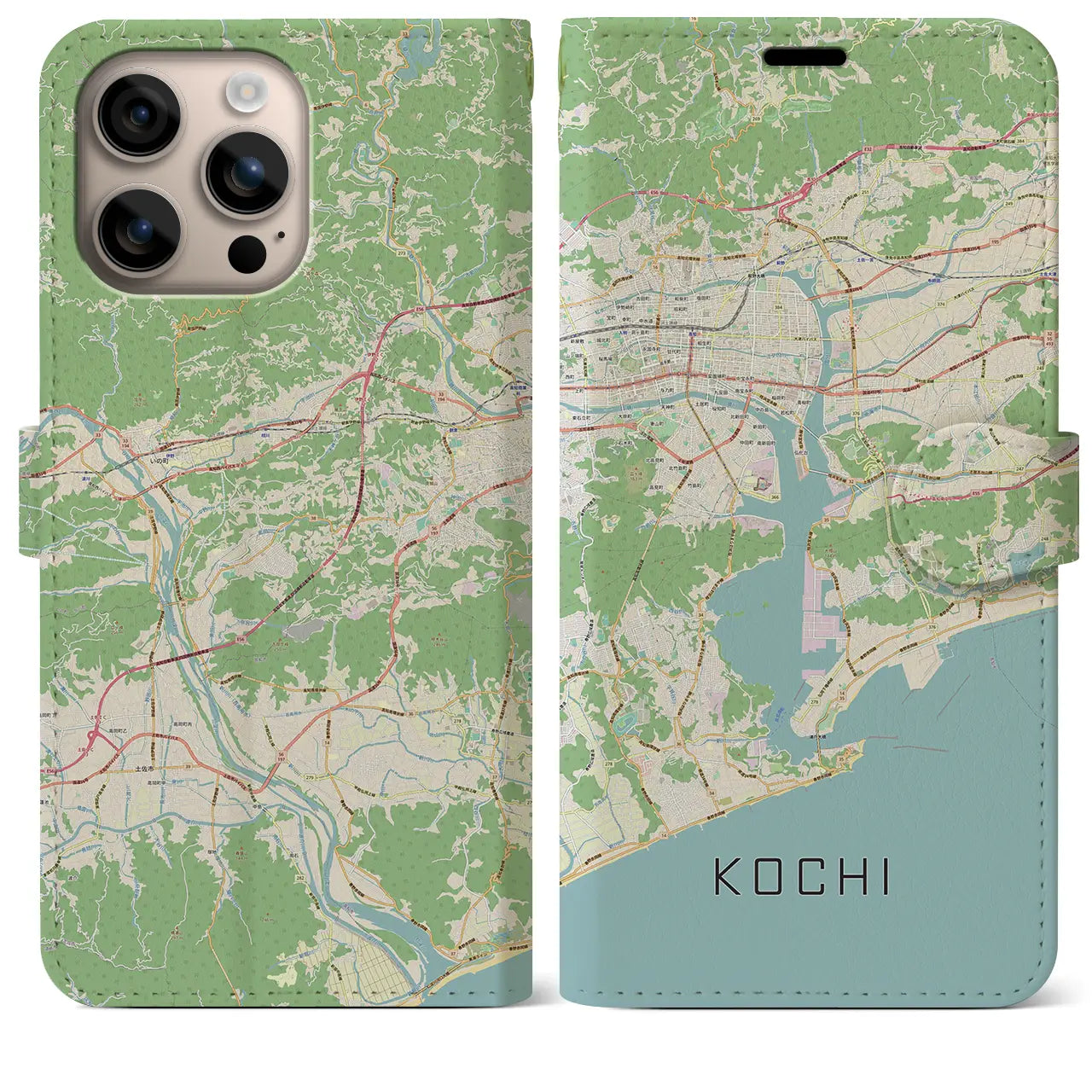 【高知（高知県）】地図柄iPhoneケース（手帳タイプ）ナチュラル・iPhone 16 Plus 用