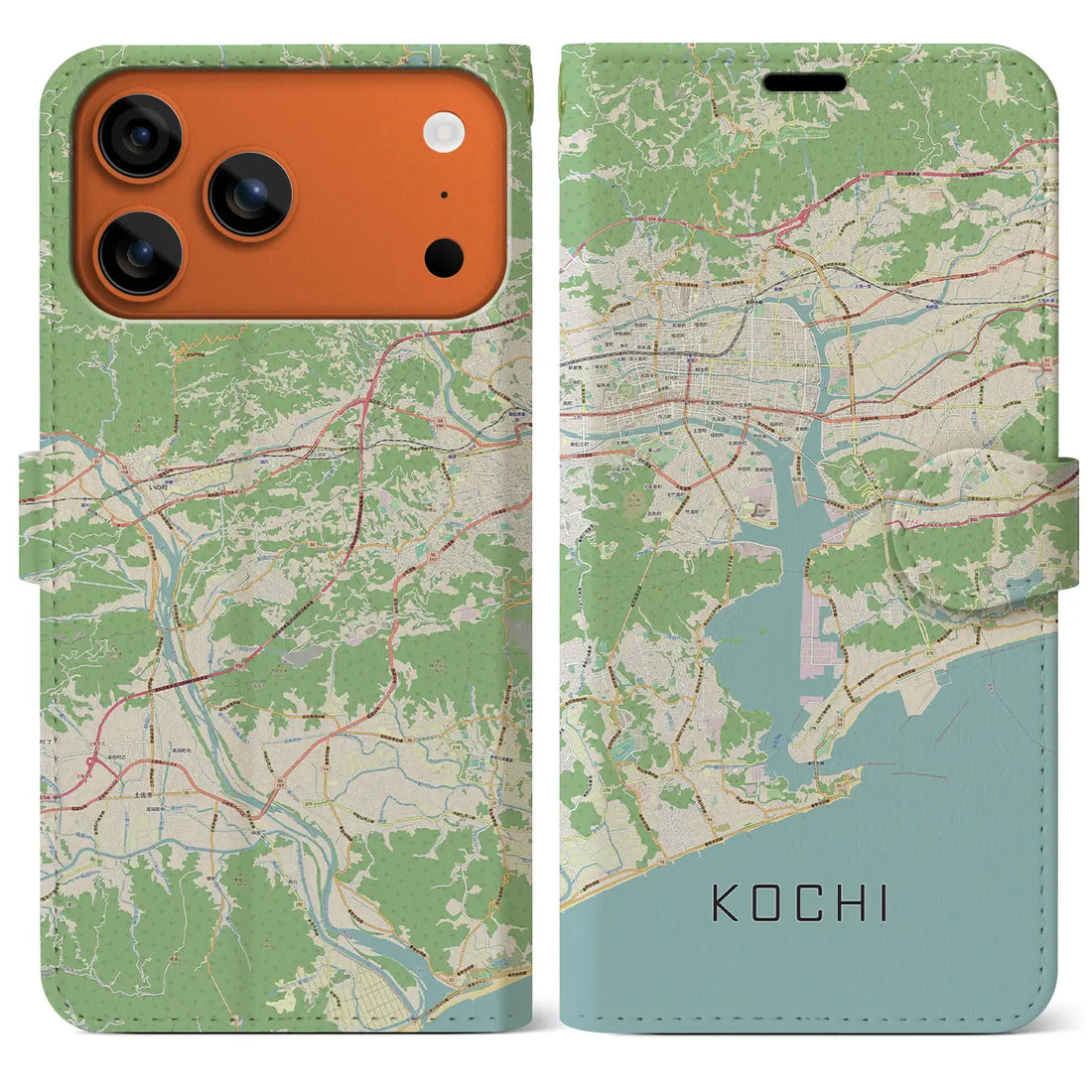 【高知（高知県）】地図柄iPhoneケース（手帳タイプ）モノトーン・iPhone 17 Pro Max 用