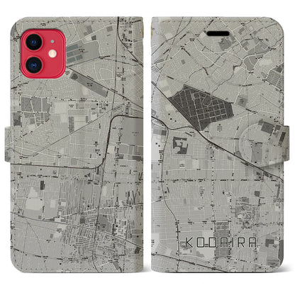 【小平（東京都）】地図柄iPhoneケース（手帳タイプ）モノトーン・iPhone 11 用