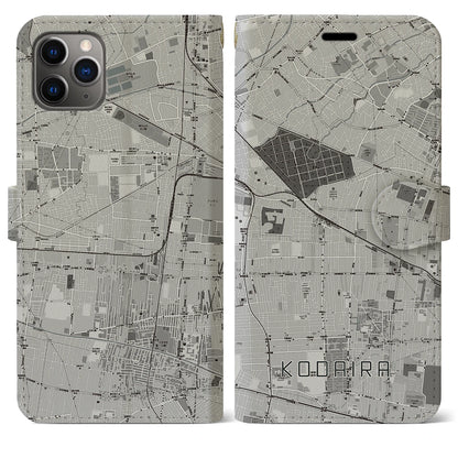 【小平（東京都）】地図柄iPhoneケース（手帳タイプ）モノトーン・iPhone 11 Pro Max 用