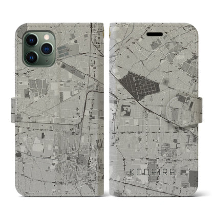 【小平（東京都）】地図柄iPhoneケース（手帳タイプ）モノトーン・iPhone 11 Pro 用