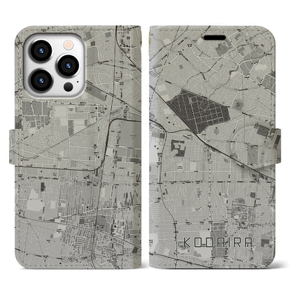 【小平（東京都）】地図柄iPhoneケース（手帳タイプ）モノトーン・iPhone 13 Pro 用