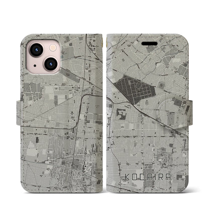 【小平（東京都）】地図柄iPhoneケース（手帳タイプ）モノトーン・iPhone 13 mini 用
