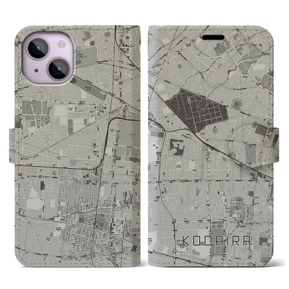 【小平（東京都）】地図柄iPhoneケース（手帳タイプ）モノトーン・iPhone 14 用