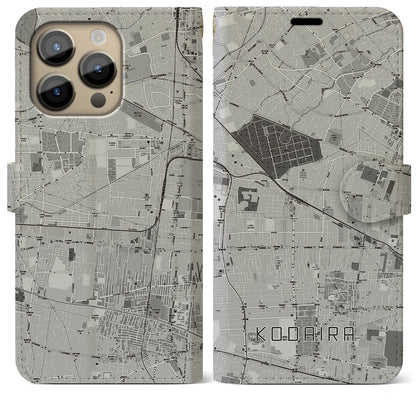 【小平（東京都）】地図柄iPhoneケース（手帳タイプ）モノトーン・iPhone 14 Pro Max 用