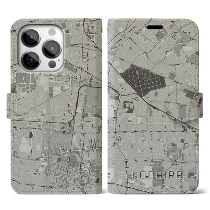 【小平（東京都）】地図柄iPhoneケース（手帳タイプ）モノトーン・iPhone 14 Pro 用