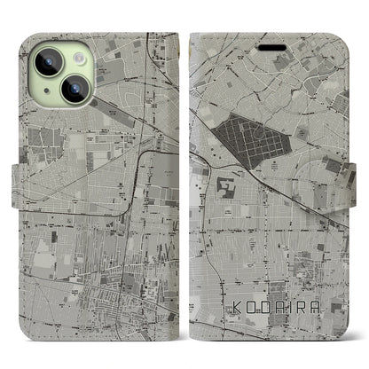 【小平（東京都）】地図柄iPhoneケース（手帳タイプ）モノトーン・iPhone 15 用