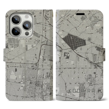 【小平（東京都）】地図柄iPhoneケース（手帳タイプ）モノトーン・iPhone 15 Pro 用