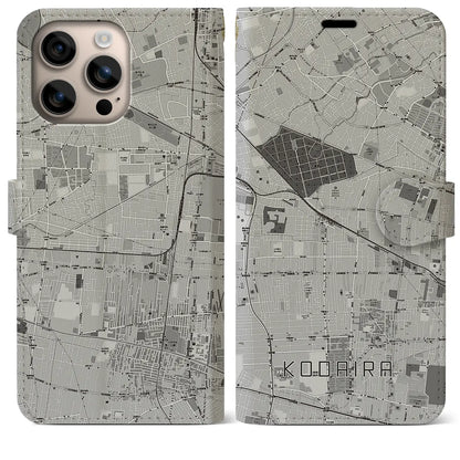 【小平（東京都）】地図柄iPhoneケース（手帳タイプ）モノトーン・iPhone 16 Plus 用