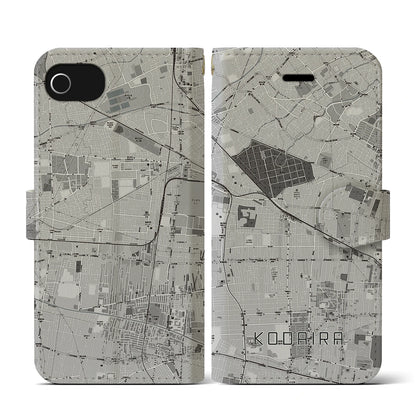 【小平（東京都）】地図柄iPhoneケース（手帳タイプ）モノトーン・iPhone SE（第3 / 第2世代） / 8 / 7 / 6s / 6 用