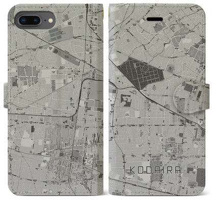 【小平（東京都）】地図柄iPhoneケース（手帳タイプ）モノトーン・iPhone 8Plus /7Plus / 6sPlus / 6Plus 用