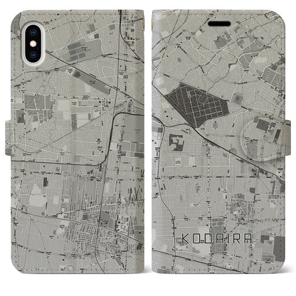 【小平（東京都）】地図柄iPhoneケース（手帳タイプ）モノトーン・iPhone XS Max 用