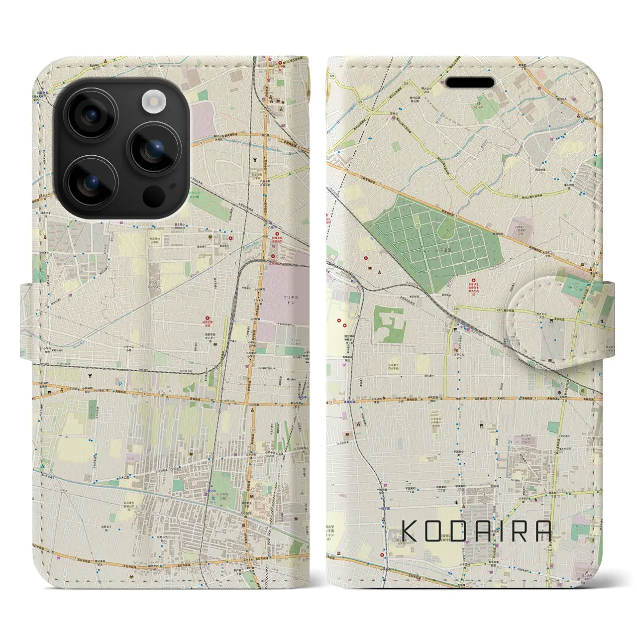 【小平（東京都）】地図柄iPhoneケース（手帳タイプ）ナチュラル・iPhone 16 用