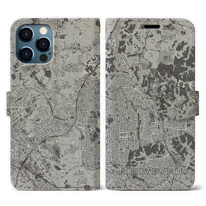 【こどもの国（神奈川県）】地図柄iPhoneケース（手帳タイプ）モノトーン・iPhone 12 / 12 Pro 用