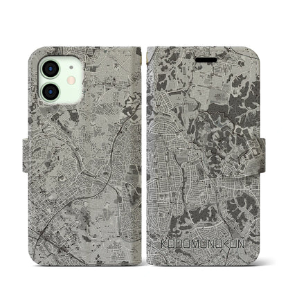 【こどもの国（神奈川県）】地図柄iPhoneケース（手帳タイプ）モノトーン・iPhone 12 mini 用