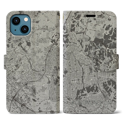 【こどもの国（神奈川県）】地図柄iPhoneケース（手帳タイプ）モノトーン・iPhone 13 用