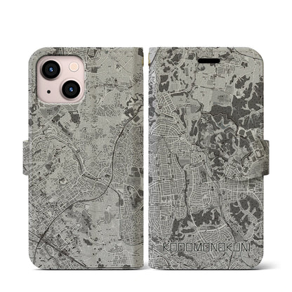 【こどもの国（神奈川県）】地図柄iPhoneケース（手帳タイプ）モノトーン・iPhone 13 mini 用