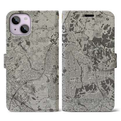 【こどもの国（神奈川県）】地図柄iPhoneケース（手帳タイプ）モノトーン・iPhone 14 用