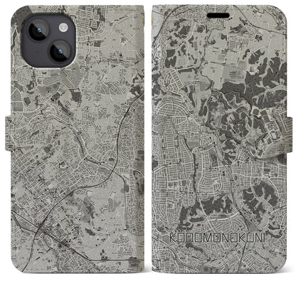 【こどもの国（神奈川県）】地図柄iPhoneケース（手帳タイプ）モノトーン・iPhone 14 Plus 用