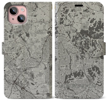 【こどもの国（神奈川県）】地図柄iPhoneケース（手帳タイプ）モノトーン・iPhone 15 Plus 用