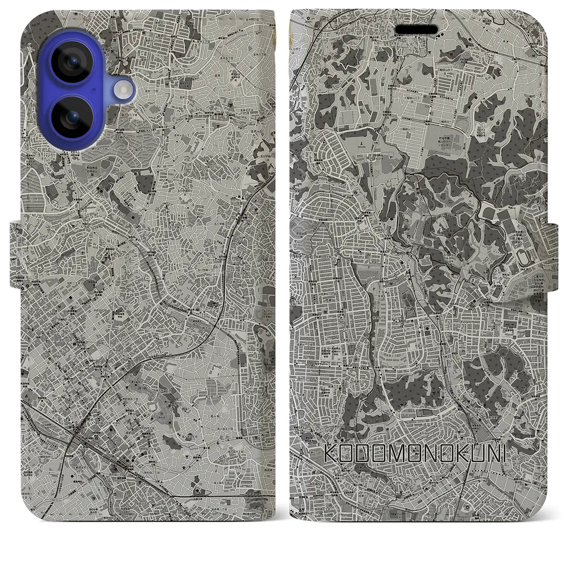 【こどもの国(神奈川県)】地図柄iPhoneケース(手帳タイプ)モノトーン・iPhone 16 Pro Max 用