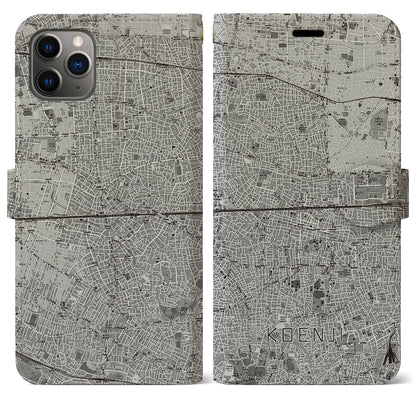 【高円寺2（東京都）】地図柄iPhoneケース（手帳タイプ）モノトーン・iPhone 11 Pro Max 用