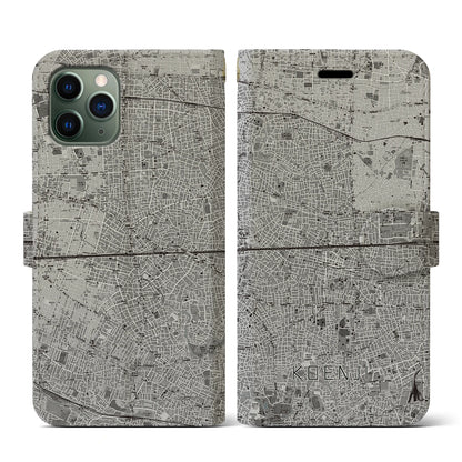 【高円寺2（東京都）】地図柄iPhoneケース（手帳タイプ）モノトーン・iPhone 11 Pro 用