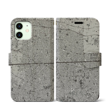 【高円寺2（東京都）】地図柄iPhoneケース（手帳タイプ）モノトーン・iPhone 12 mini 用