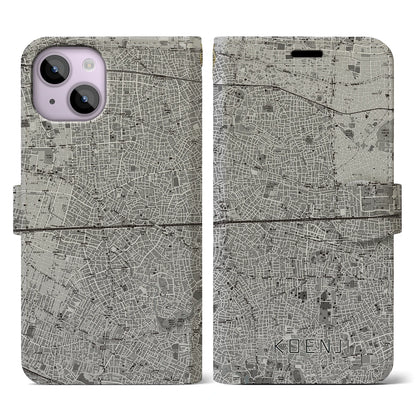 【高円寺2（東京都）】地図柄iPhoneケース（手帳タイプ）モノトーン・iPhone 14 用