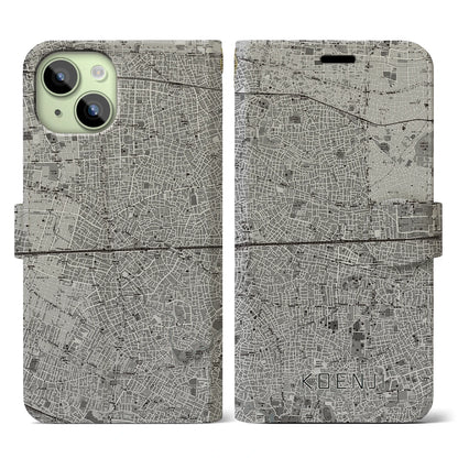 【高円寺2（東京都）】地図柄iPhoneケース（手帳タイプ）モノトーン・iPhone 15 用