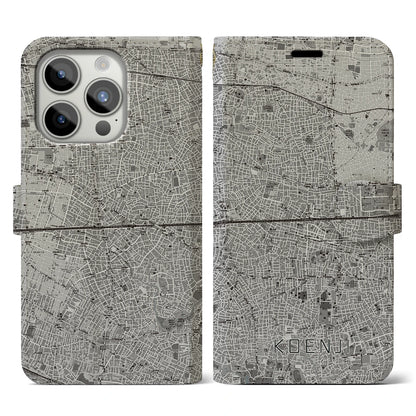 【高円寺2（東京都）】地図柄iPhoneケース（手帳タイプ）モノトーン・iPhone 15 Pro 用