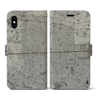 【高円寺2（東京都）】地図柄iPhoneケース（手帳タイプ）モノトーン・iPhone XS / X 用