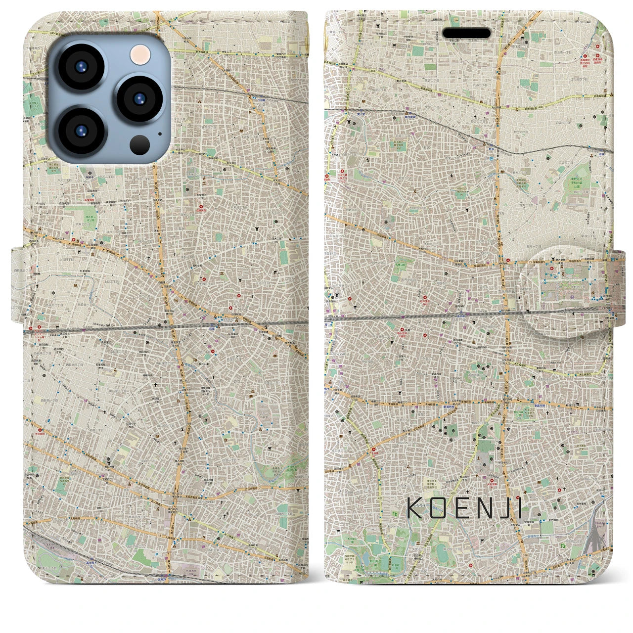 【高円寺2（東京都）】地図柄iPhoneケース（手帳タイプ）