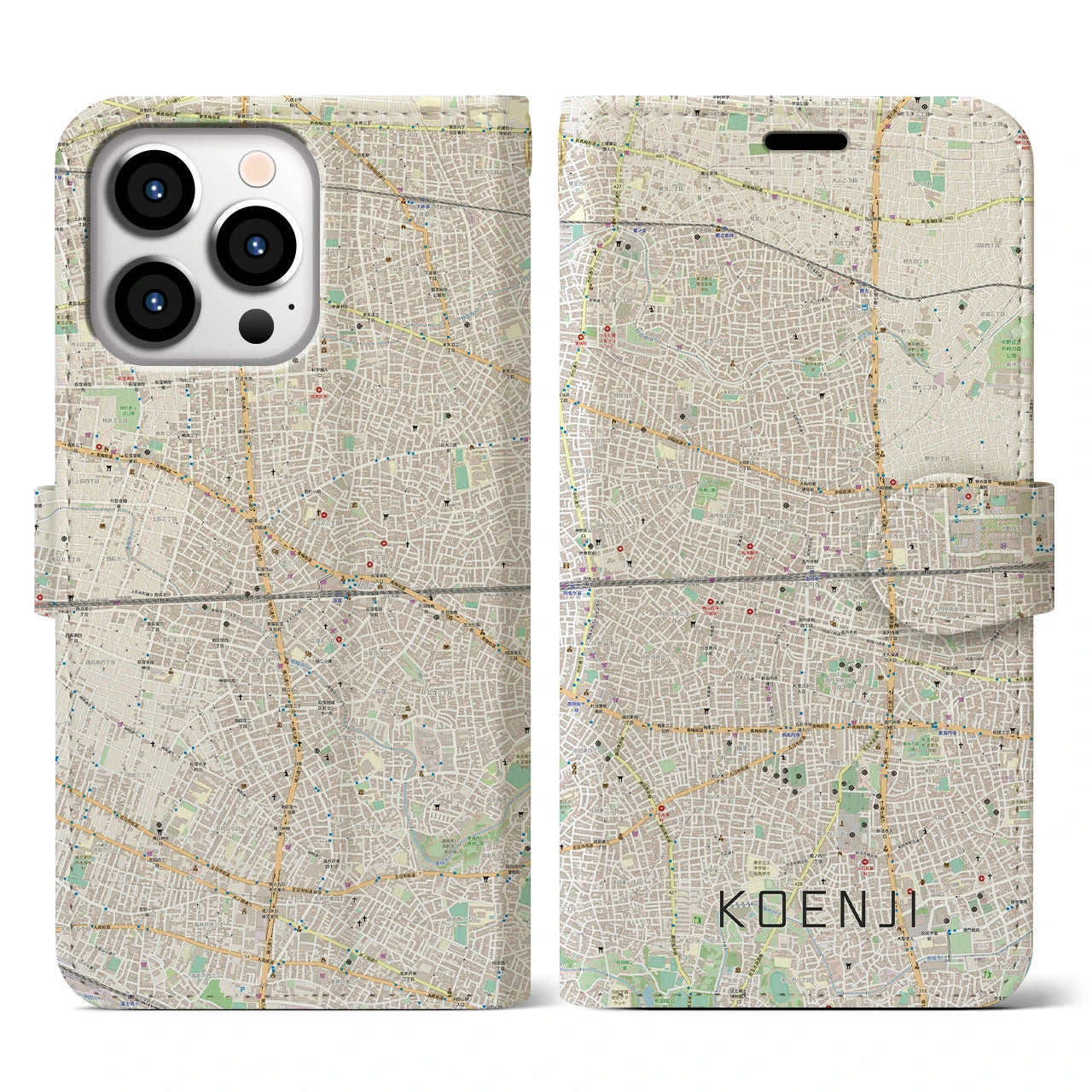 【高円寺2（東京都）】地図柄iPhoneケース（手帳タイプ）