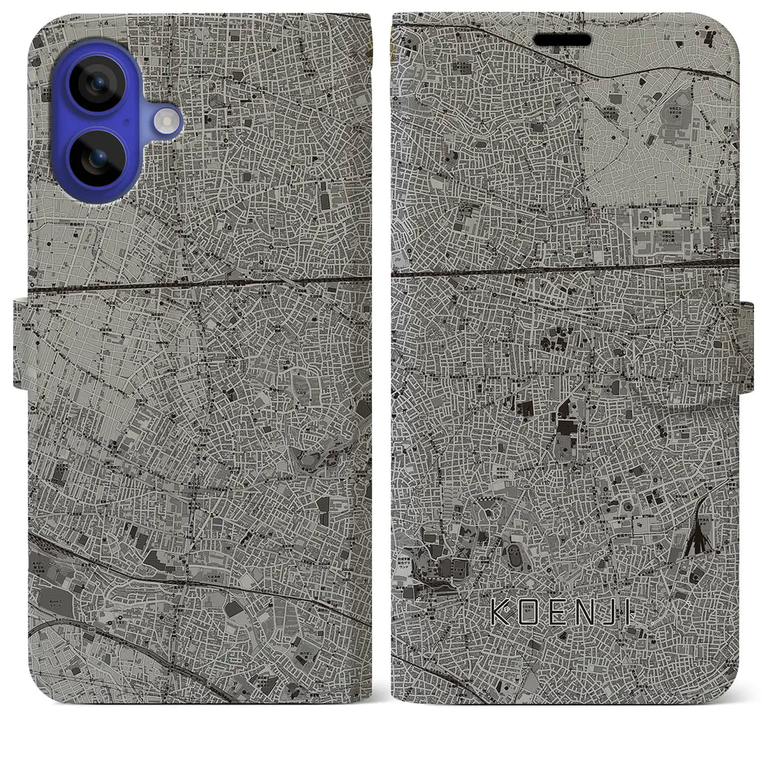 【高円寺(東京都)】地図柄iPhoneケース(手帳タイプ)モノトーン・iPhone 16 Pro Max 用