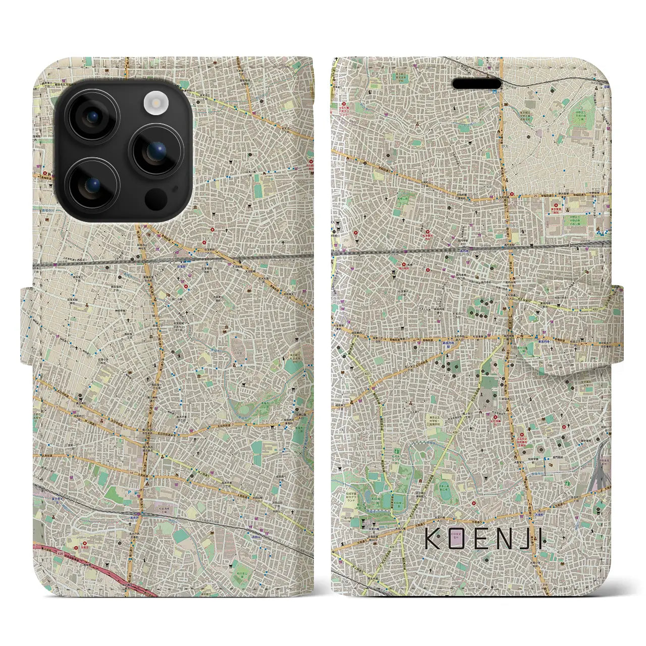 【高円寺（東京都）】地図柄iPhoneケース（手帳タイプ）ナチュラル・iPhone 16 用