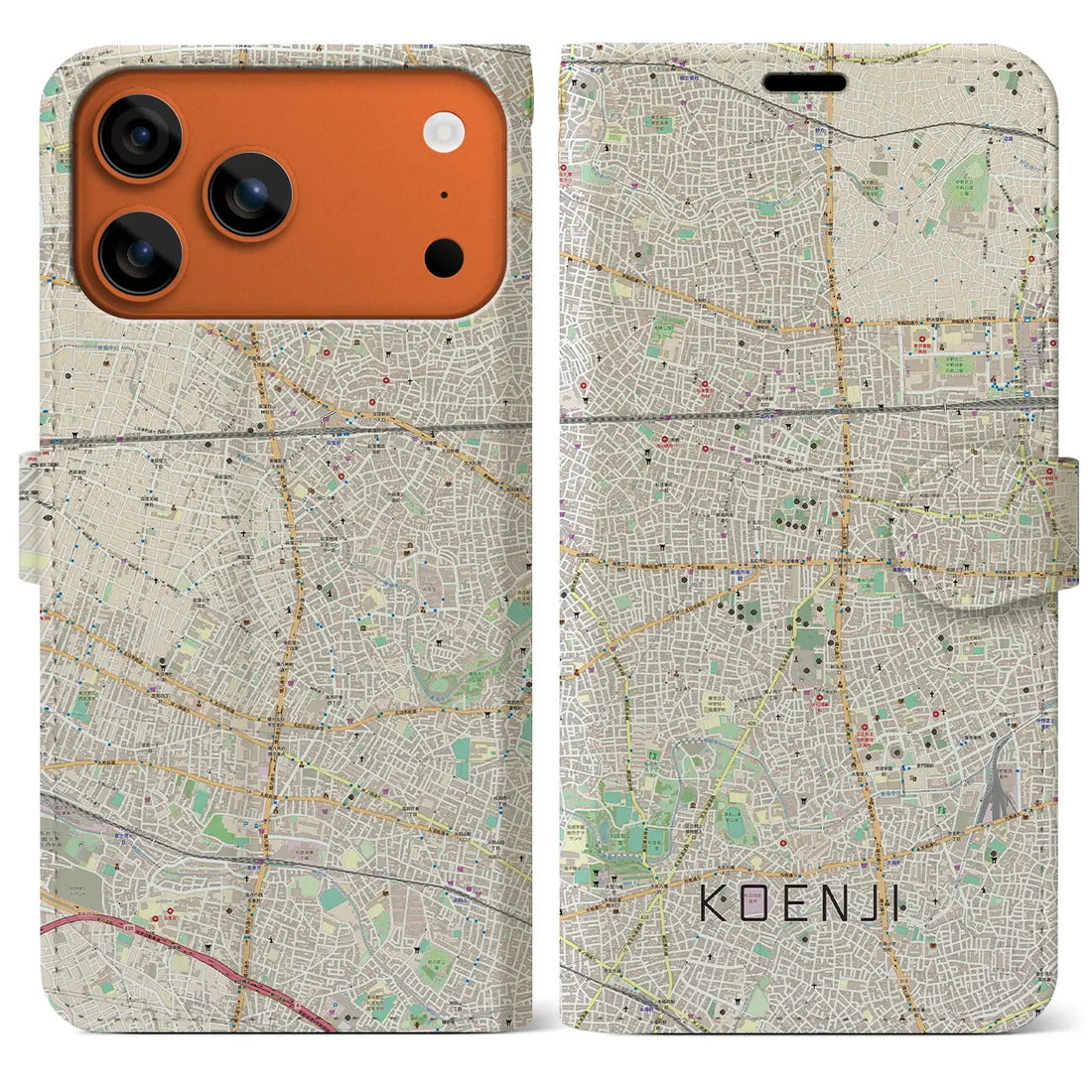 【高円寺(東京都)】地図柄iPhoneケース(手帳タイプ)モノトーン・iPhone 17 Pro Max 用