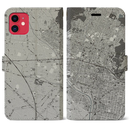 【甲府（山梨県）】地図柄iPhoneケース（手帳タイプ）モノトーン・iPhone 11 用