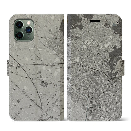 【甲府（山梨県）】地図柄iPhoneケース（手帳タイプ）モノトーン・iPhone 11 Pro 用
