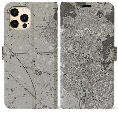 【甲府（山梨県）】地図柄iPhoneケース（手帳タイプ）モノトーン・iPhone 12 Pro Max 用