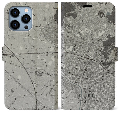 【甲府（山梨県）】地図柄iPhoneケース（手帳タイプ）モノトーン・iPhone 13 Pro Max 用