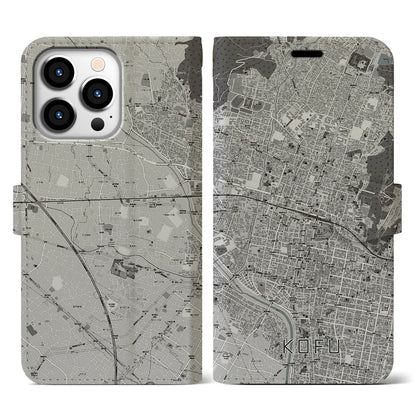 【甲府（山梨県）】地図柄iPhoneケース（手帳タイプ）モノトーン・iPhone 13 Pro 用