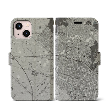 【甲府（山梨県）】地図柄iPhoneケース（手帳タイプ）モノトーン・iPhone 13 mini 用