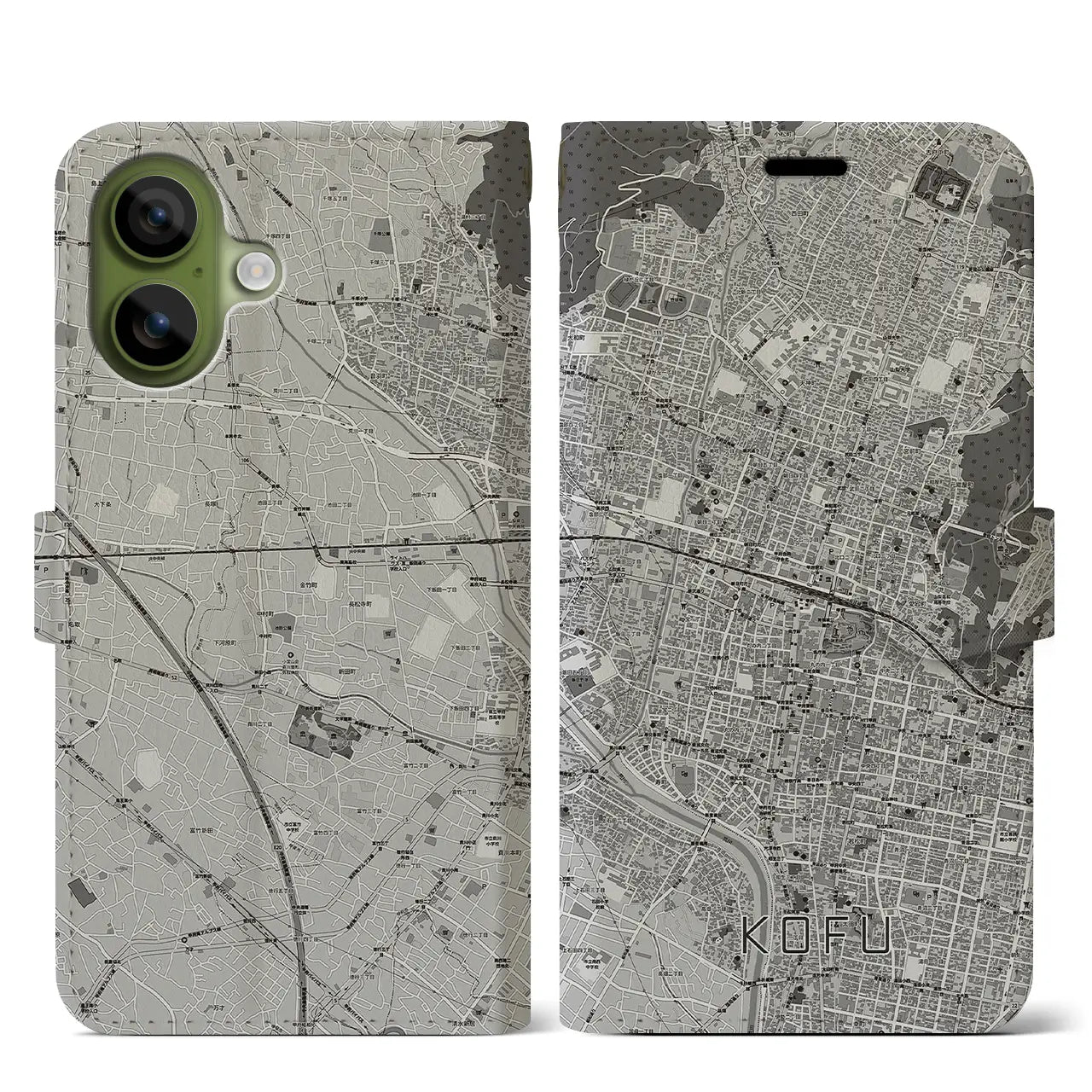 【甲府（山梨県）】地図柄iPhoneケース（手帳タイプ）
