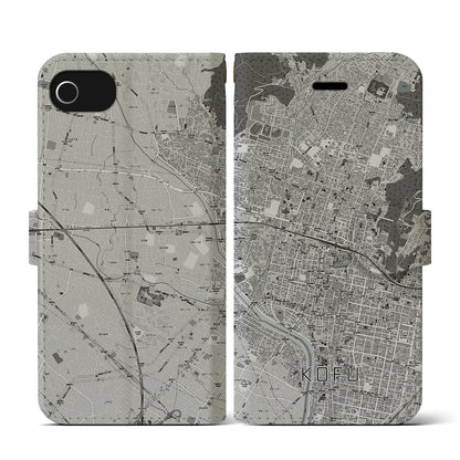 【甲府（山梨県）】地図柄iPhoneケース（手帳タイプ）モノトーン・iPhone SE（第3 / 第2世代） / 8 / 7 / 6s / 6 用